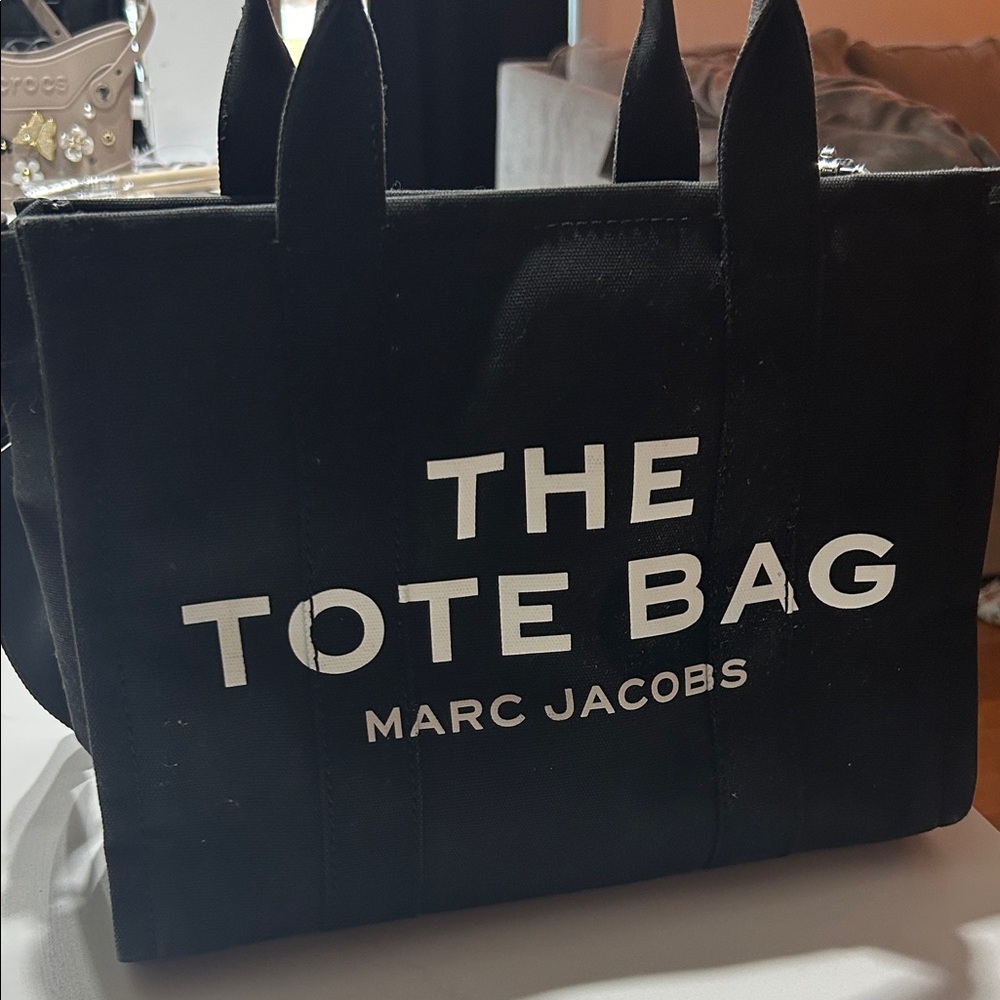 Marc Jacobs Black Canvas 'The Tote Bag' with White Logo